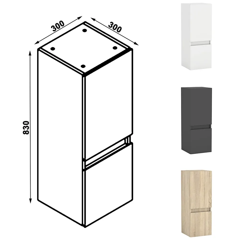 AICA Sanitaire Ensemble Salle De Bain 80cm Blanc meuble + miroir + colonne + simple vasque