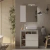 Autres Ensemble salle de bain meuble+miroir+vasque HAMBURG blanc brillant, béton 79 x 79 x 49 cm