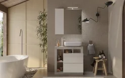 Autres Ensemble salle de bain meuble+miroir+vasque HAMBURG blanc brillant, béton 79 x 79 x 49 cm