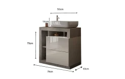 Autres Ensemble salle de bain meuble+miroir+vasque HAMBURG blanc brillant, béton 79 x 79 x 49 cm