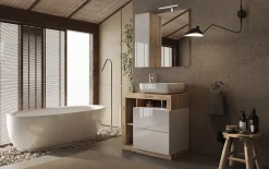 Azura Home Design Ensemble salle de bain meuble+miroir+vasque HAMBURG blanc brillant, Kadiz 79 x 79 x 49 cm