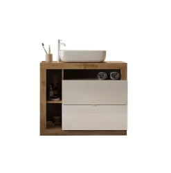 Azura Home Design Ensemble salle de bain meuble+miroir+vasque HAMBURG blanc brillant, Kadiz 79 x 79 x 49 cm