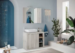 Autres Ensemble salle de bain, meuble+miroir+vasque BASIC pin blanc, 92 x 78 x 45 cm