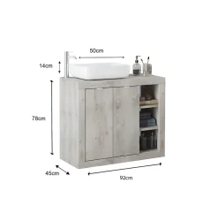 Autres Ensemble salle de bain, meuble+miroir+vasque BASIC pin blanc, 92 x 78 x 45 cm