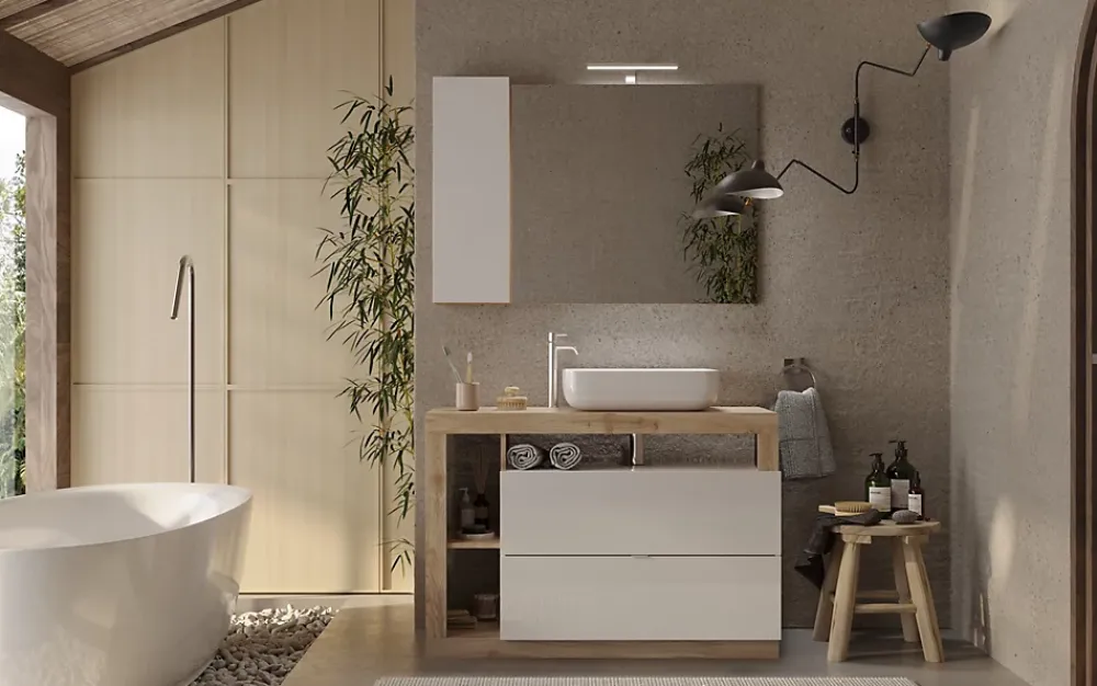 Meuble De Salle De Bains Faible Profondeur|Autres Ensemble salle de bain meuble+miroir+vasque HAMBURG blanc brillant, Kadiz 110 x 79 x 49 cm
