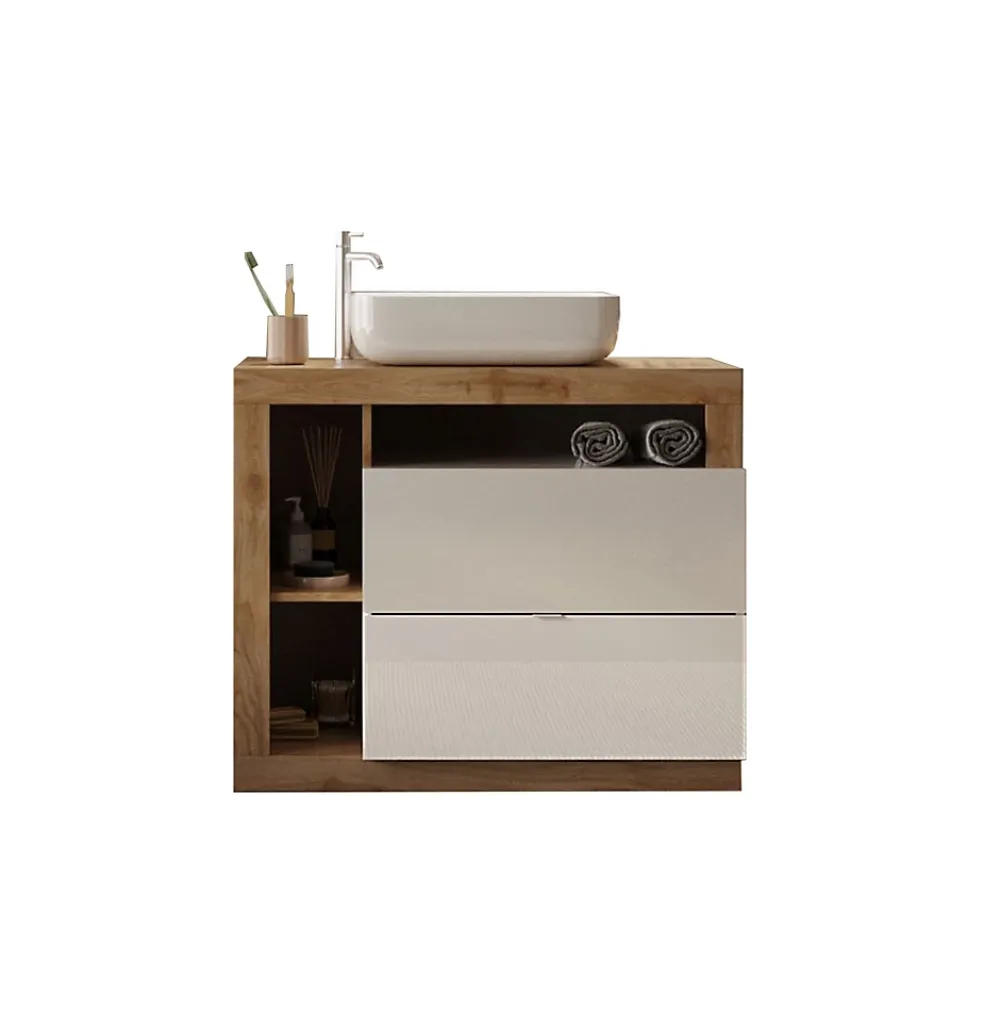 Meuble De Salle De Bains Faible Profondeur|Autres Ensemble salle de bain meuble+miroir+vasque HAMBURG blanc brillant, Kadiz 110 x 79 x 49 cm