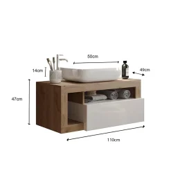Meuble De Salle De Bains Faible Profondeur|Azura Home Design Ensemble salle de bain meuble suspendu+miroir+vasque HAMBURG blanc brillant, Kadiz 110 x 47 x 49 cm