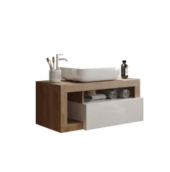 Meuble De Salle De Bains Faible Profondeur|Azura Home Design Ensemble salle de bain meuble suspendu+miroir+vasque HAMBURG blanc brillant, Kadiz 110 x 47 x 49 cm
