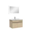 Ensemble Meuble De Salle De Bains|AICA Sanitaire Ensemble Salle De Bain simple vasque 60cm meuble Chêne Wotan avec miroir lumineux