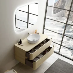Meuble Buanderie| Ensemble salle de bains L. 119 cm meuble sous vasque + plan de toilette décor bois natuel Alba