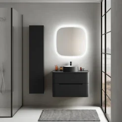 Ensemble salle de bains L. 84 cm meuble sous vasque + plan de toilette noir mat Alba