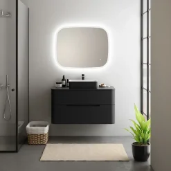 Ensemble salle de bains L. 104 cm meuble sous vasque + plan de toilette noir mat Alba