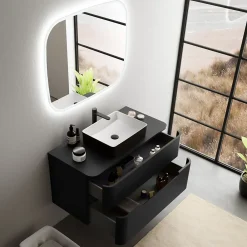 Ensemble salle de bains L. 104 cm meuble sous vasque + plan de toilette noir mat Alba