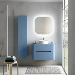 Meuble Buanderie| Ensemble salle de bains L. 84 cm meuble sous vasque + plan de toilette bleu mat Alba