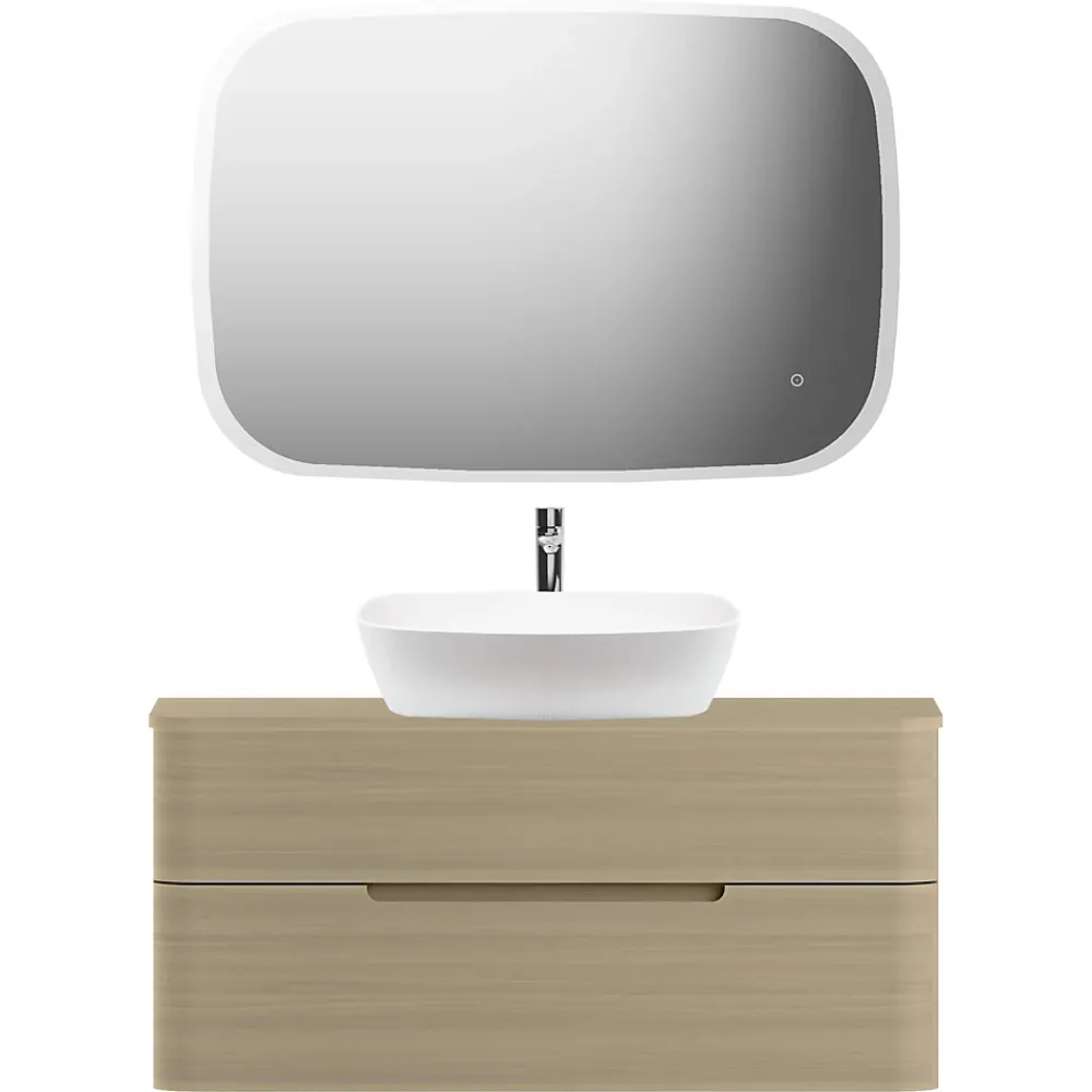 Ensemble salle de bains L. 104 cm meuble sous vasque + plan de toilette décor bois natuel Alba