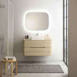 Ensemble salle de bains L. 104 cm meuble sous vasque + plan de toilette décor bois natuel Alba