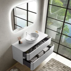 Ensemble salle de bains L. 119 cm meuble sous vasque + plan de toilette blanc mat Alba