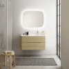 Ensemble salle de bains L. 104 cm meuble sous vasque décor chêne clair + plan vasque à droite blanc mat Alba