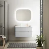 Ensemble salle de bains L. 104 cm meuble sous vasque blanc mat + plan vasque à gauche blanc brillant Alba