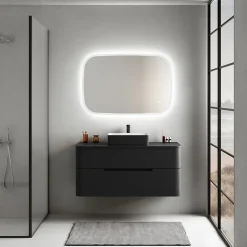 Meuble Buanderie| Ensemble salle de bains L. 119 cm meuble sous vasque + plan de toilette noir mat Alba