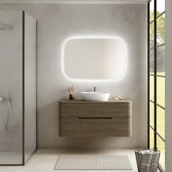 Ensemble salle de bains L. 119 cm meuble sous vasque + plan de toilette décor noyer Alba