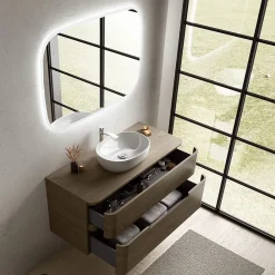 Ensemble salle de bains L. 119 cm meuble sous vasque + plan de toilette décor noyer Alba