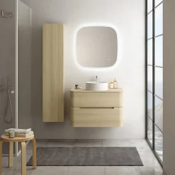 Ensemble salle de bains L. 84 cm meuble sous vasque + plan de toilette décor chêne clair Alba