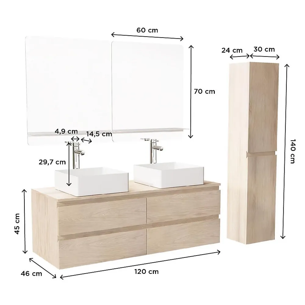 Mob-In Ensemble SORRENTO double vasque suspendu 120cm