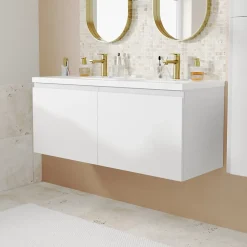 GoodHome Ensemble sous vasque + plan vasque résine l.120 cm, blanc mat, Levanna