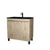 Meuble Vasque|Galedo Ensemble sous vasque à poser effet chêne naturel 2 portes + vasque noire, l.80 cm, Timber