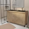 Meuble Vasque|Galedo Ensemble sous vasque à poser effet chêne naturel 4 portes + vasque double noire, l.120 cm, Timber