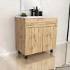 Meuble Vasque|Galedo Ensemble sous vasque à poser effet chêne industriel 2 portes + vasque blanche, l.80 cm, Timber