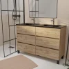 Meuble Vasque|Galedo Ensemble sous vasque à poser effet chêne naturel 6 tiroirs + vasque double noire, l.120 cm, Timber