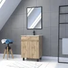Ensemble Meuble De Salle De Bains|Galedo Ensemble sous vasque à poser effet chêne industriel 2 portes + vasque blanche + 1 miroir, l.60 cm, Timber