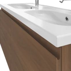 GoodHome Ensemble sous vasque effet noyer 2 tiroirs + plan vasque blanc en céramique l.120 cm, Levanna