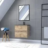 Ensemble Meuble De Salle De Bains|Galedo Ensemble sous vasque suspendu effet chêne industriel 2 tiroirs + vasque noire + 1 miroir, l.60 cm, Timber