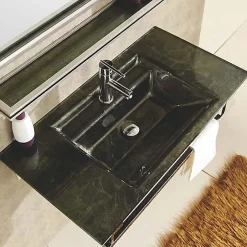Lavabo|Wikao Ensemble vasque, miroir et tablette de bain Oxygen - Vert anglais
