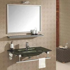 Lavabo|Wikao Ensemble vasque, miroir et tablette de bain Oxygen - Vert anglais