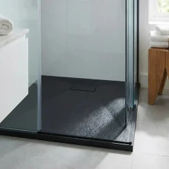 Ceramia Essential 90x90 cm receveur de douche carré à poser SMC avec surface effet pierre, noir (CERAES9090B)