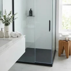 Ceramia Essential 90x90 cm receveur de douche carré à poser SMC avec surface effet pierre, noir (CERAES9090B)