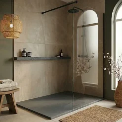 Receveur De Douche|Ceramia Essential 140x80 cm receveur de douche rectangulaire à poser SMC avec surface effet pierre, gris foncé (CERAES14080DG)