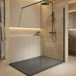 Receveur De Douche|Ceramia Essential 140x80 cm receveur de douche rectangulaire à poser SMC avec surface effet pierre, gris foncé (CERAES14080DG)