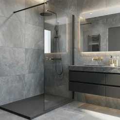 Ceramia Essential 120x90 cm receveur de douche rectangulaire à poser SMC avec surface effet pierre, gris foncé (CERAES12090DG)