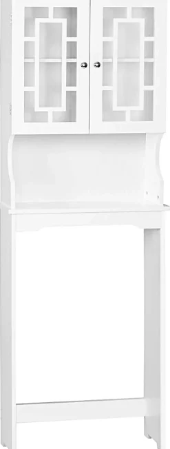 Lave-Mains|Giantex Etagere de Rangement Dessus Toilette Placard avec Deux Portes Transparentes Place de Toilette et Machine a Laver en Bas