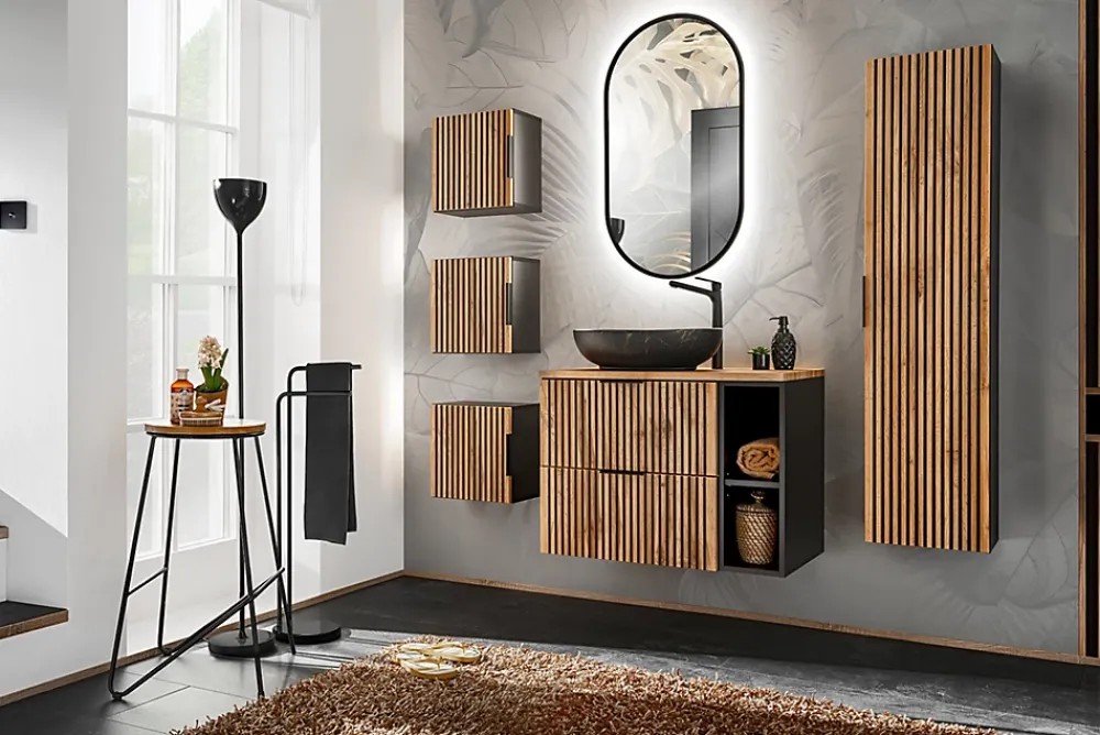 Furnidea Etagère - extension de salle de bain suspendue XILO NOIR 20 cm