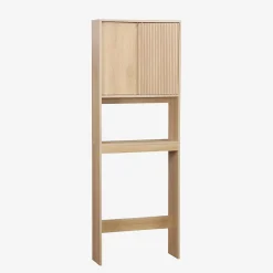Sweeek Etagère / Meuble WC Linear avec portes coulissantes. 3 espaces de rangement. naturel. 64 x 20 x 180 cm