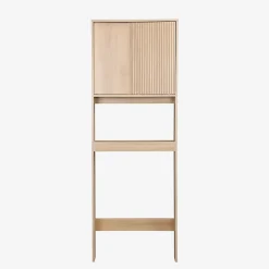 Sweeek Etagère / Meuble WC Linear avec portes coulissantes. 3 espaces de rangement. naturel. 64 x 20 x 180 cm