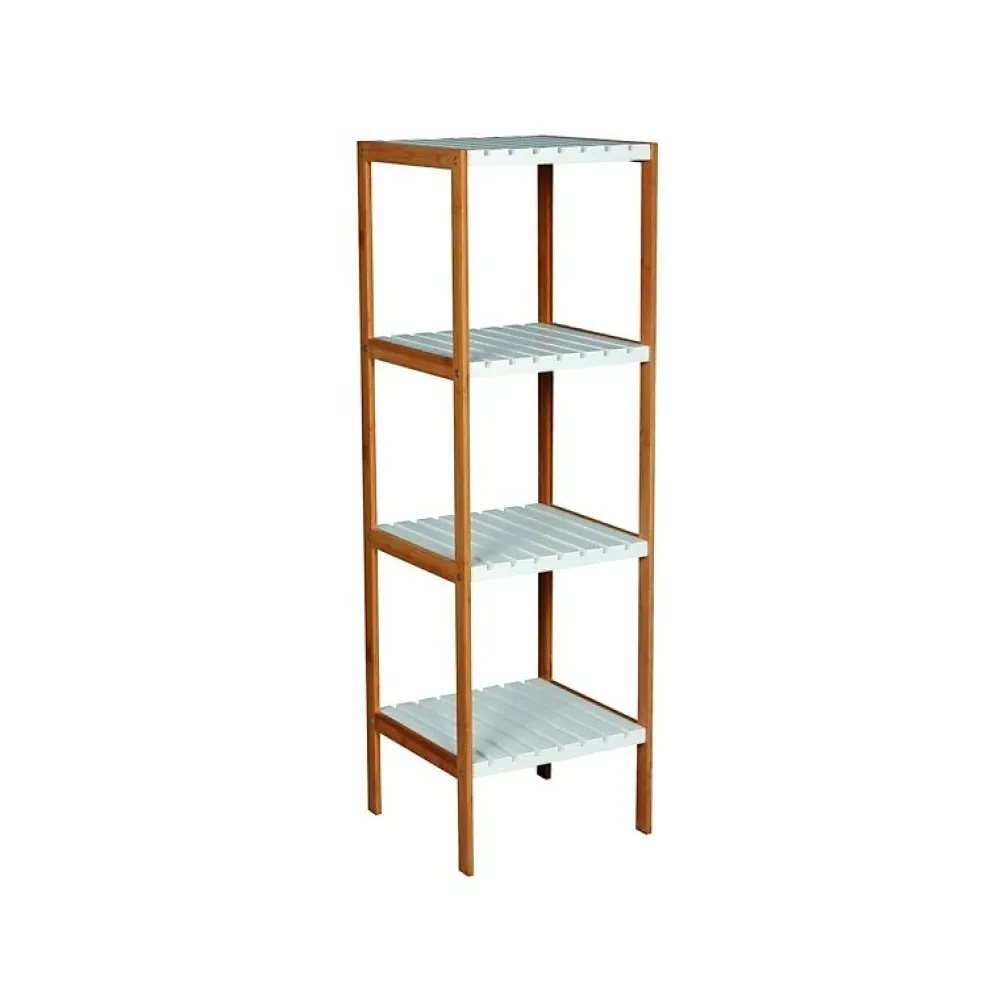 MSV Etagère 4 Niveaux Bambou MDF Blanc