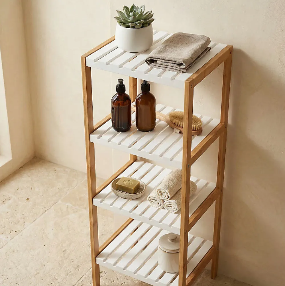MSV Etagère 4 Niveaux Bambou MDF Blanc
