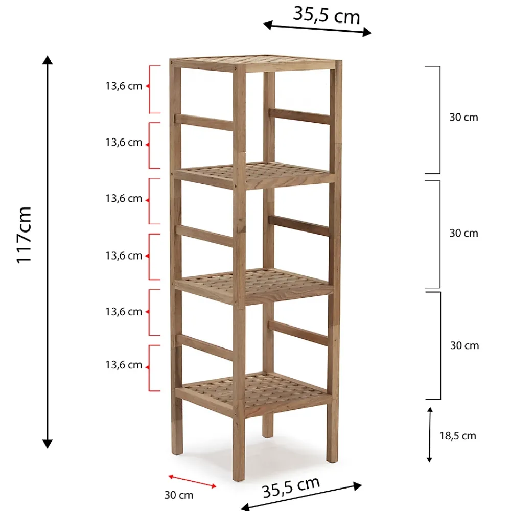 Etagère Salle De Bains|Vs Venta-Stock Etagère Alam en bois de noyer, hauteur 117,5 cm avec 4 niveaux